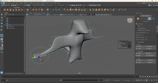 Bird Model.mb - Autodesk MAYA 2024 F Semester 3 3-D Design & Modeling Bird Model.mb --- polyExtrudeFace26... 5 23 2023 2 36 37 PM